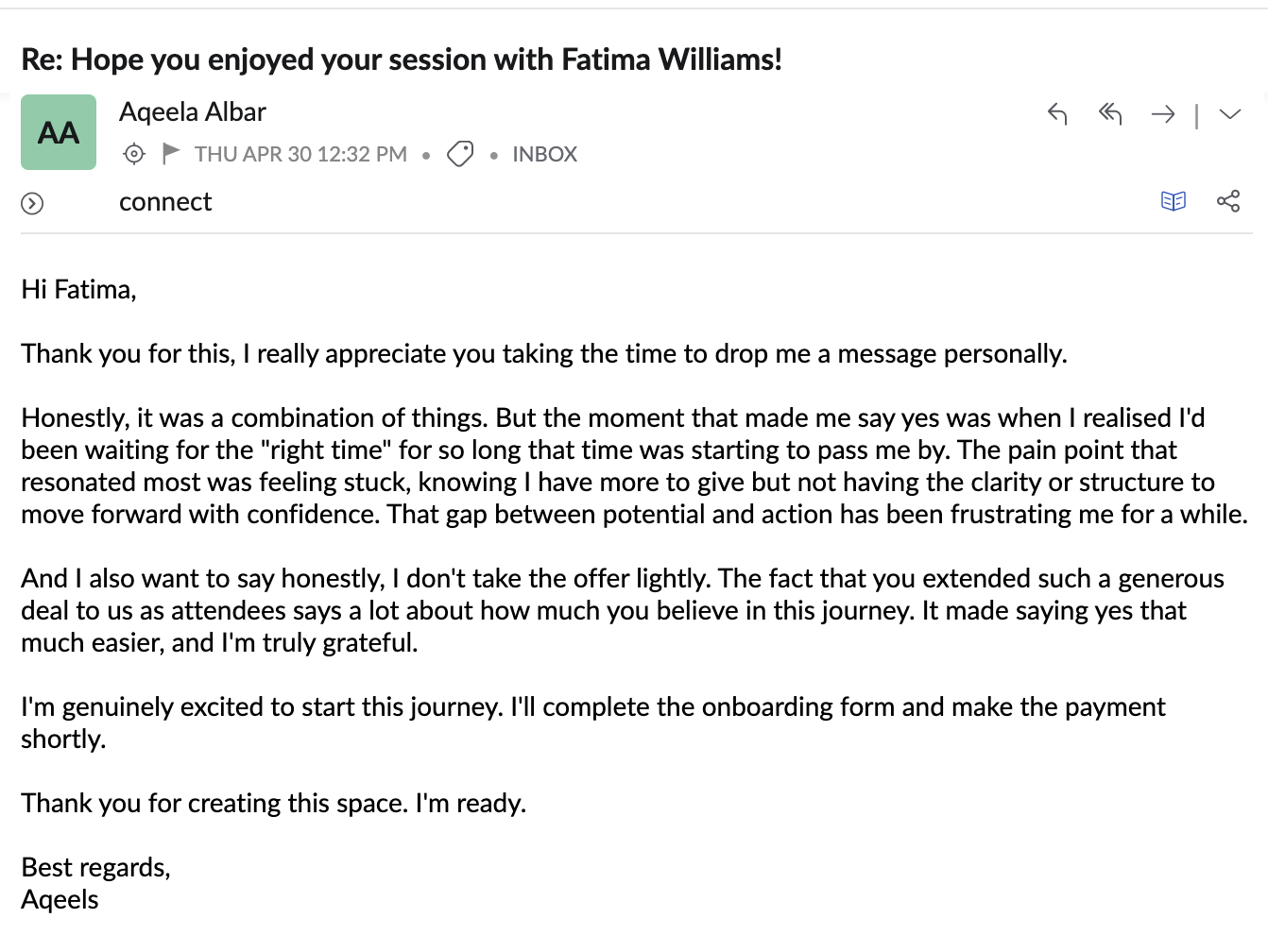 Student testimonial